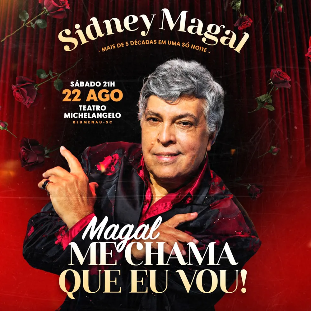 Sidney Magal confirma show em Blumenau e promete noite de nostalgia, romance e clássicos da música brasileira