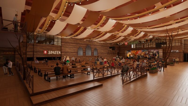 Spaten Platz se transforma em taverna alemã para a Oktoberfest 2026, resgatando tradições de Blumenau